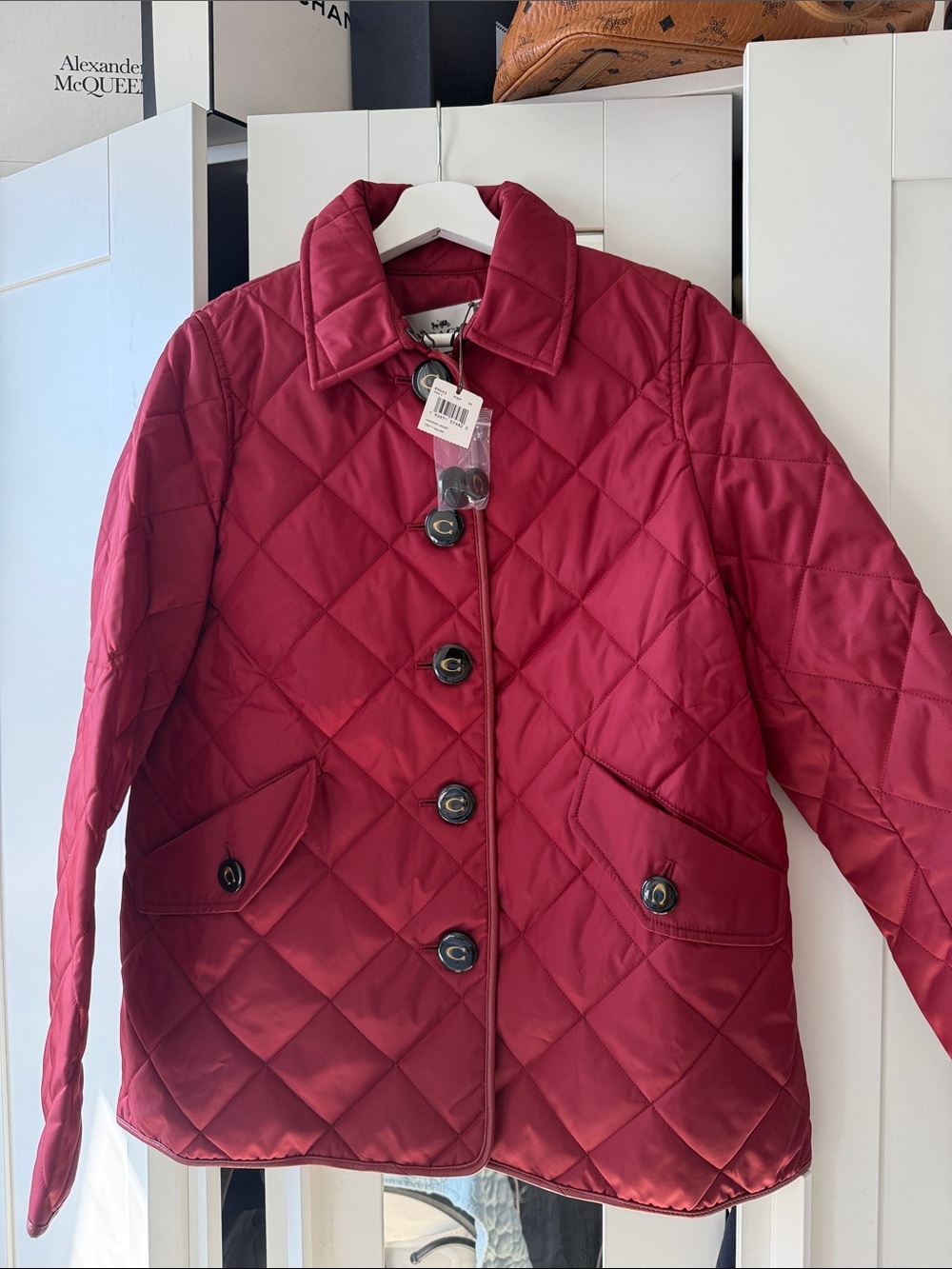 Coach Quilted Burgundy Puffer Jacket